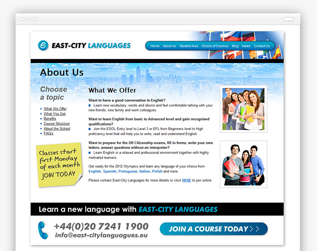 East City Languages - Website (internal view)