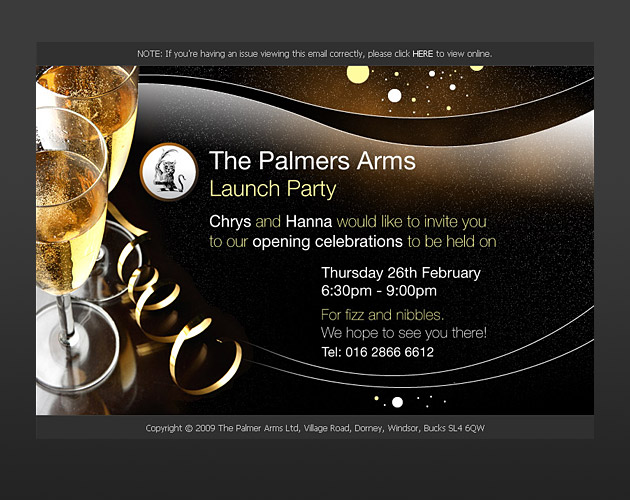 The Palmers Arms - HTML Launch Party Invite