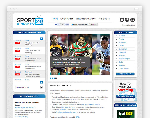 Sport Streaming 24 - Live Sports Web Design