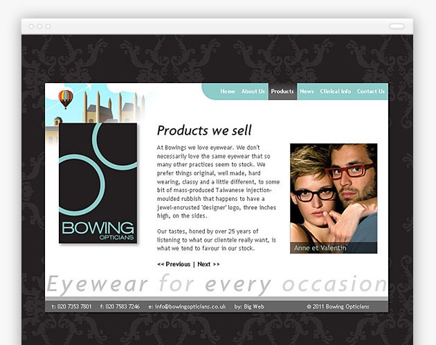 Bowing Opticians - Products Page